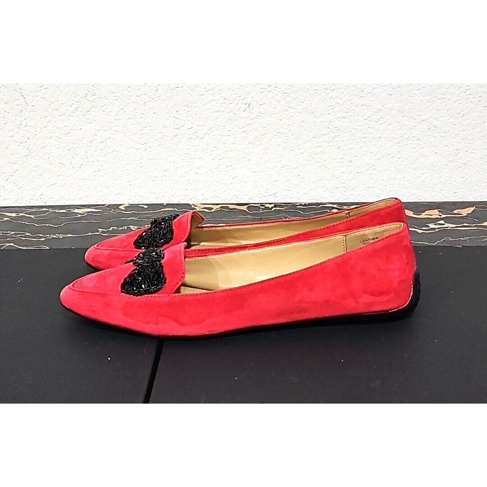 Talbot's Red Suede Sequin Pink Bow Driving Moccasins Flat Point Toe Size 9M